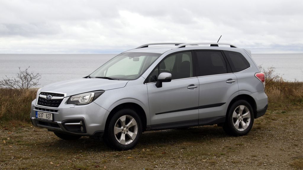 Silver SUV parked near the Baltic Sea coast in Paldiski, Estonia on a cloudy day.